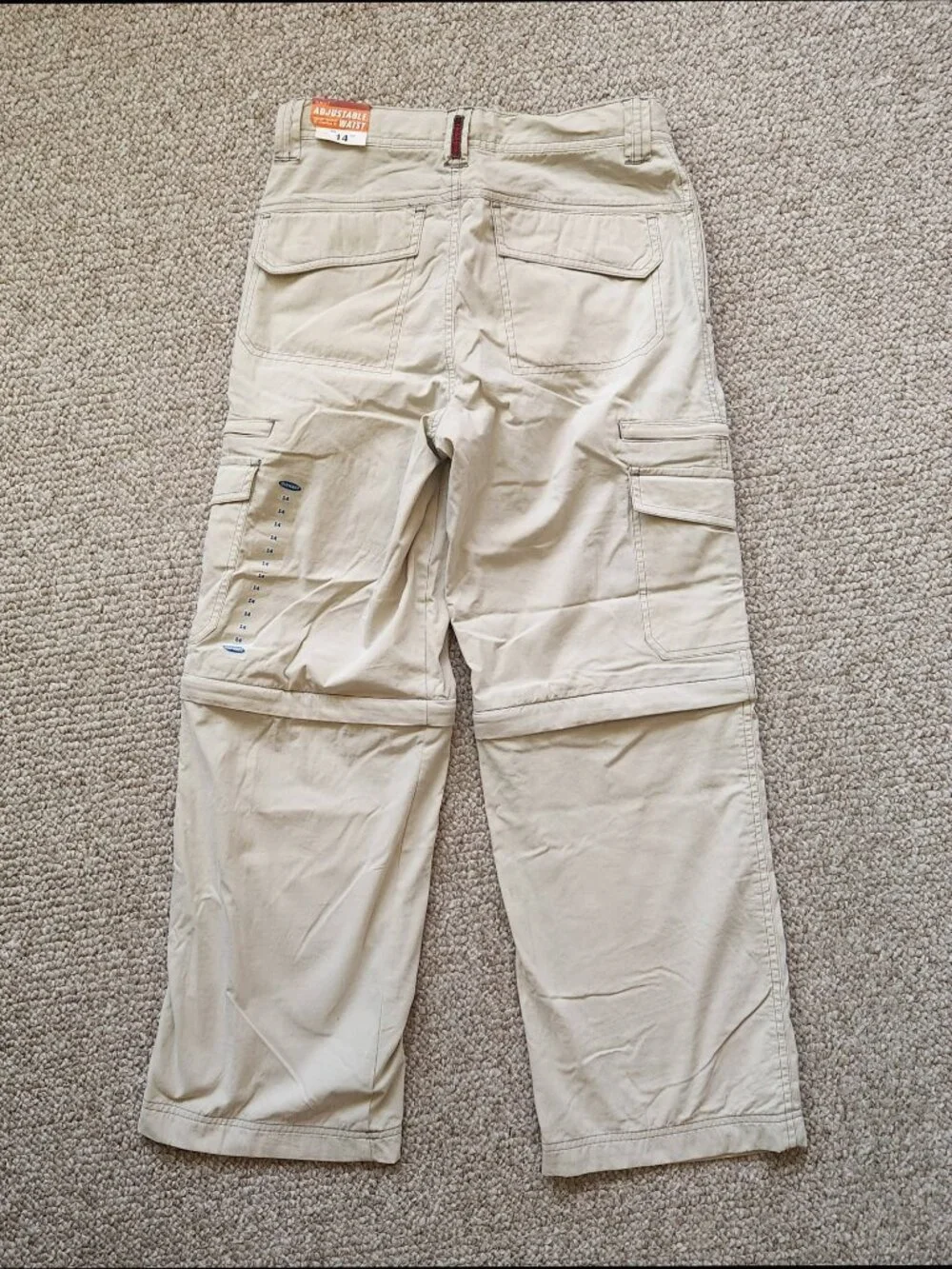 NEW Old Navy Vintage Y2K Wide Leg Beige Cargo Pants Zip Off Boys 14 Skater 90s